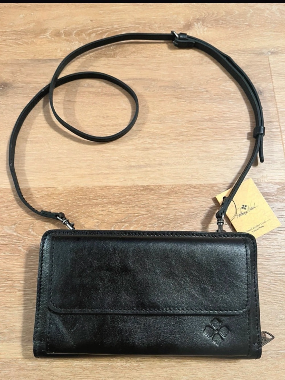 Patricia Nash Black Leather Crossbody Wallet with Long Strap